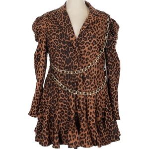 L'ATISTE by Amy Brown Leopard Long Sleeve Dress with Gold Chain